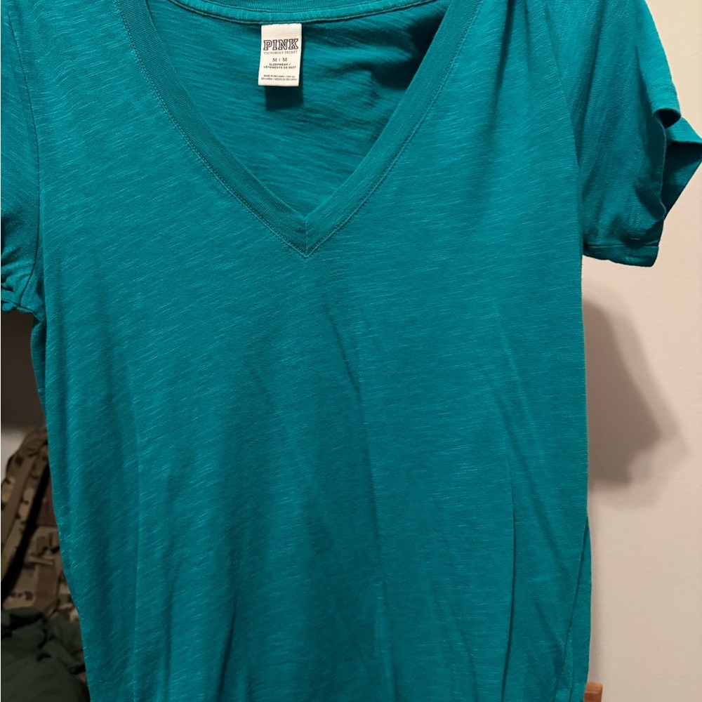 PINK turquoise V-Neck Women's Top